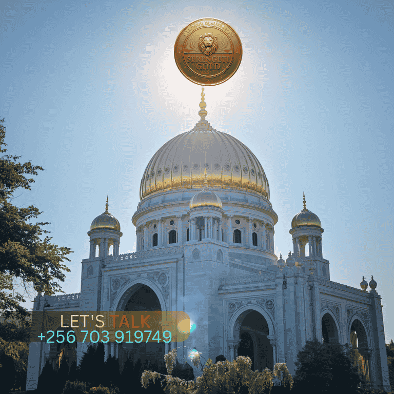 A breathtaking domed architectural landmark gleaming brilliantly under sunlight thanks to exterior gold leaf gilding.