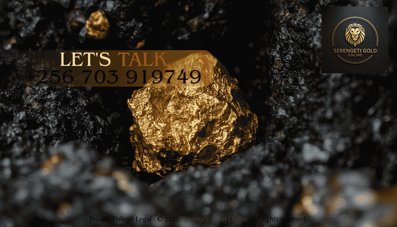 A close-up view of a raw, organic gold nugget resting on dark mineral rock.
