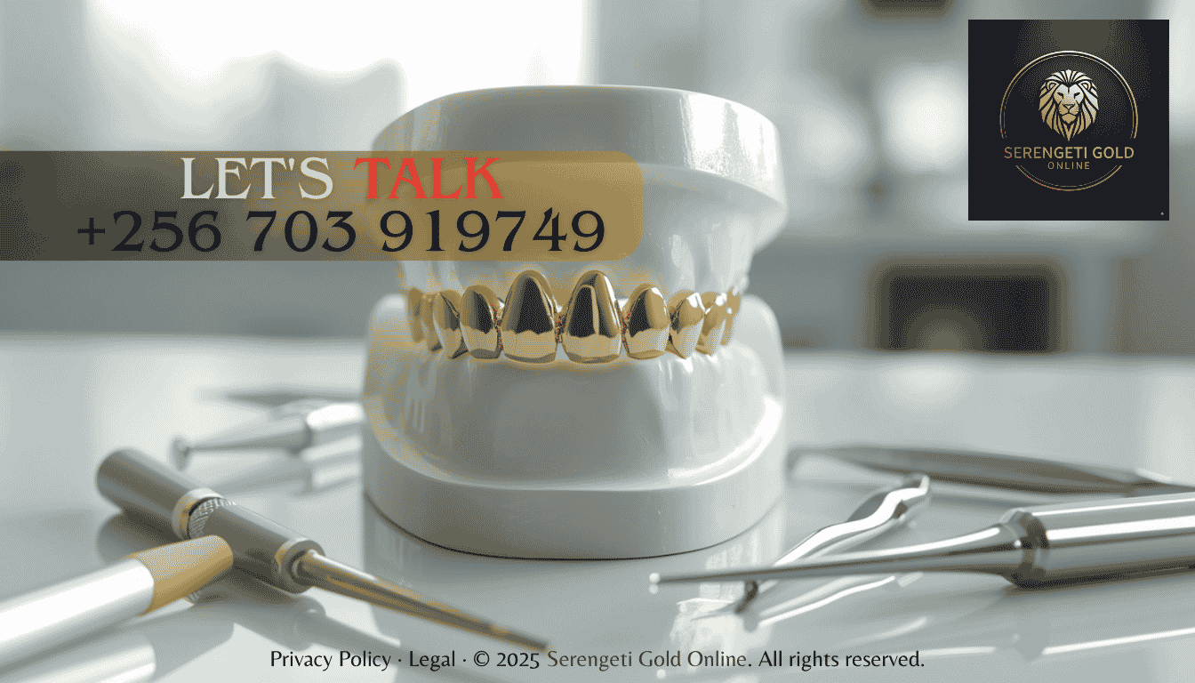A detailed close-up dental model displaying a custom-cast gold crown fitted precisely onto a molar.