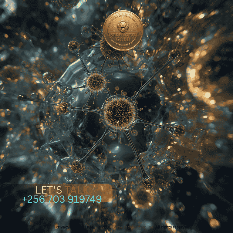 A futuristic laboratory setting showing glowing gold nanoparticles interacting with cellular structures under high magnification.