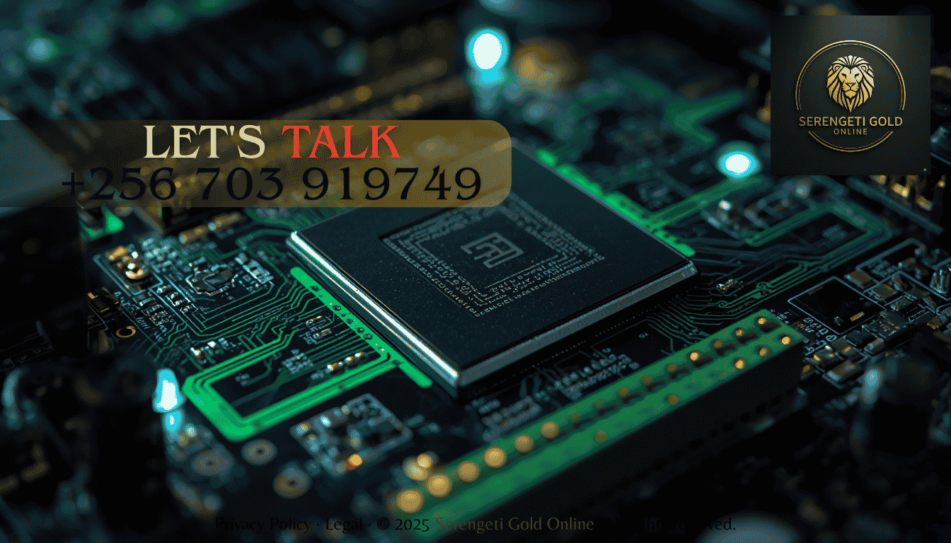 A macro close-up of a high-tech computer motherboard featuring gleaming gold connector pins and processor contacts.