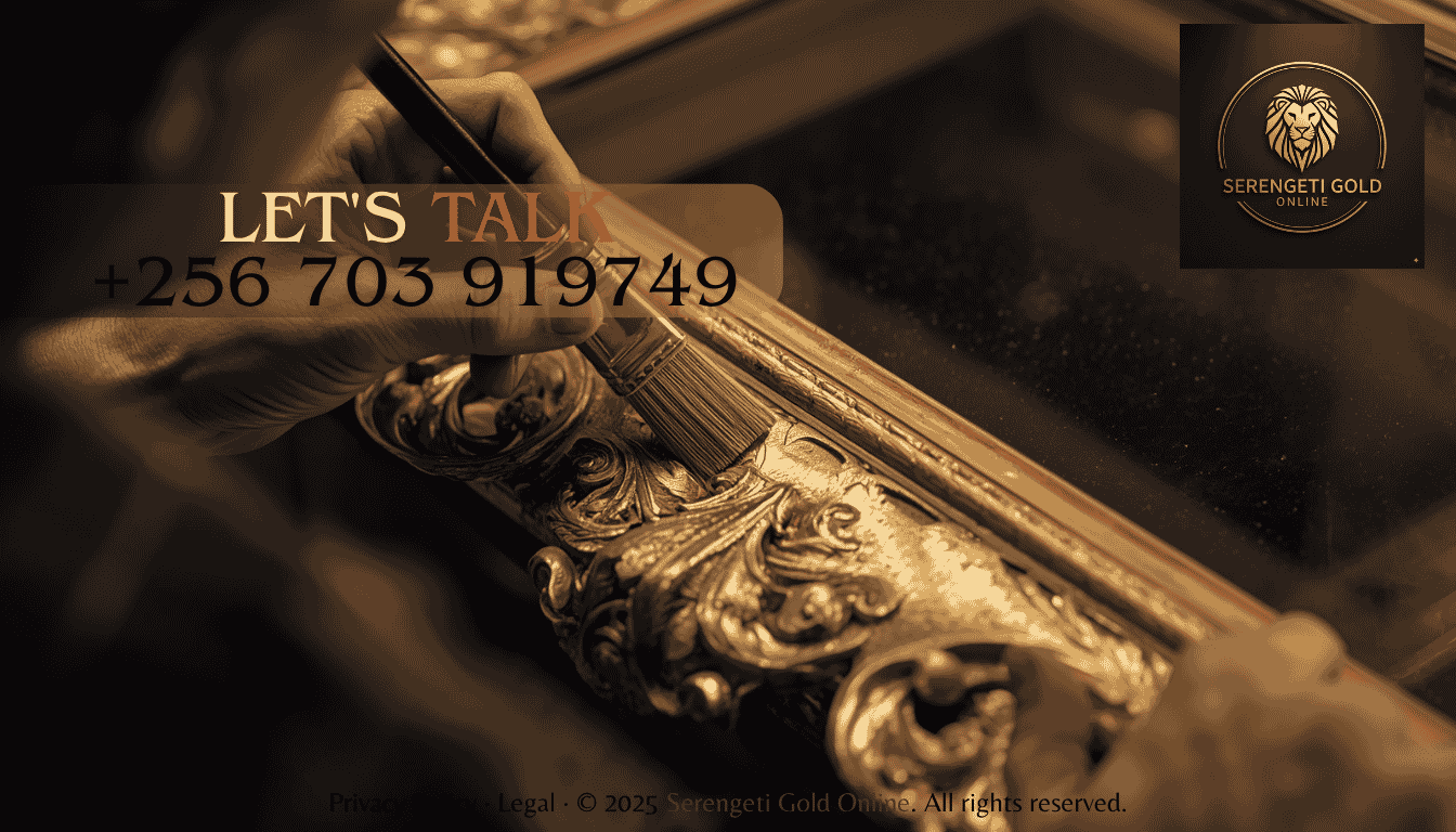 A master gilder using a specialized brush to carefully lay an ultra-thin sheet of gold leaf onto an ornate wooden frame. (1)