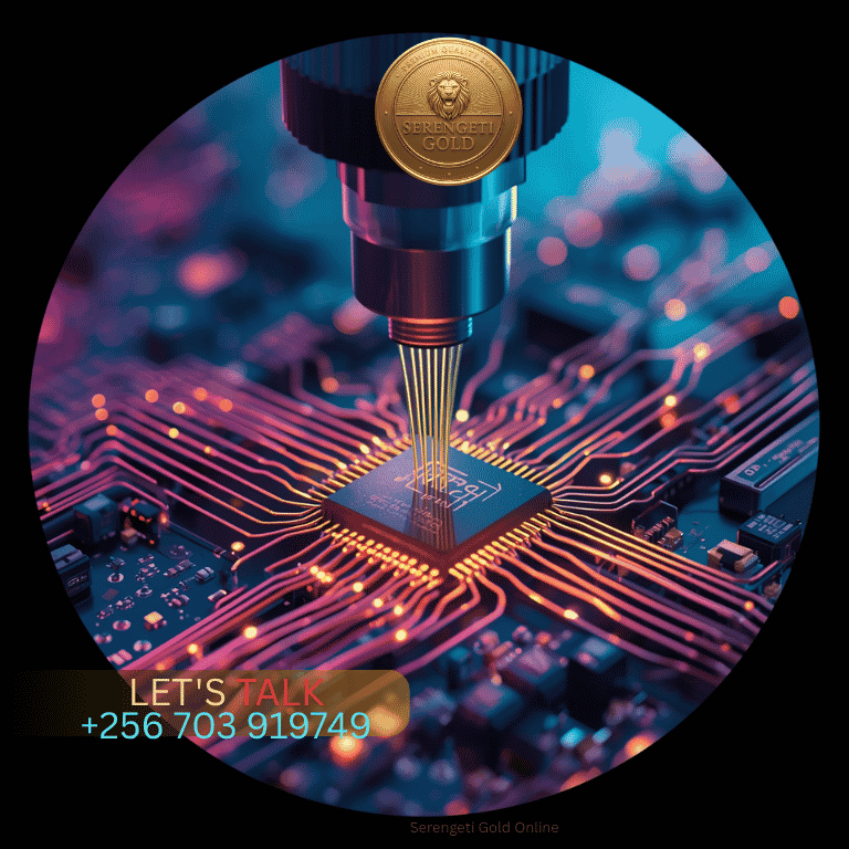 A specialized laboratory view of microscopic gold wire bonding connecting a semiconductor microchip.