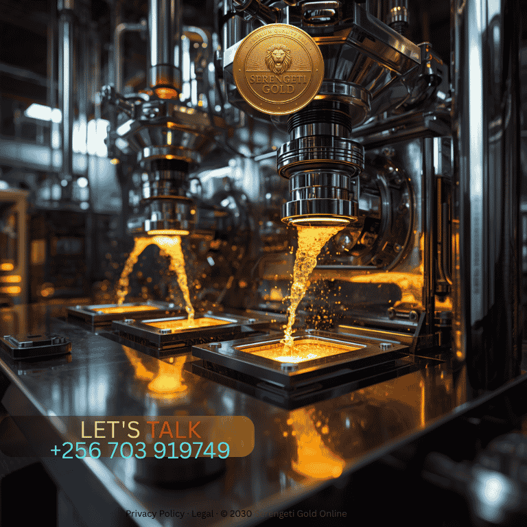 A specialized precious metals refinery laboratory displaying molten gold being poured into high-purity casting molds. (1)