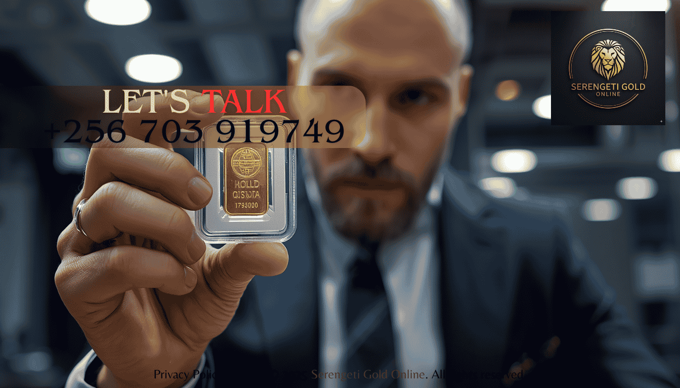 An investor carefully examining a serialized minted gold bar encased in a tamper-evident assay card.