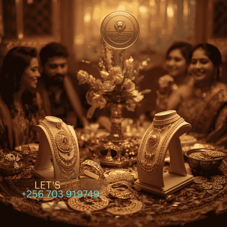 Artisanal gold jewelry displayed during a traditional family celebration, highlighting heritage, prestige, and emotional connection.