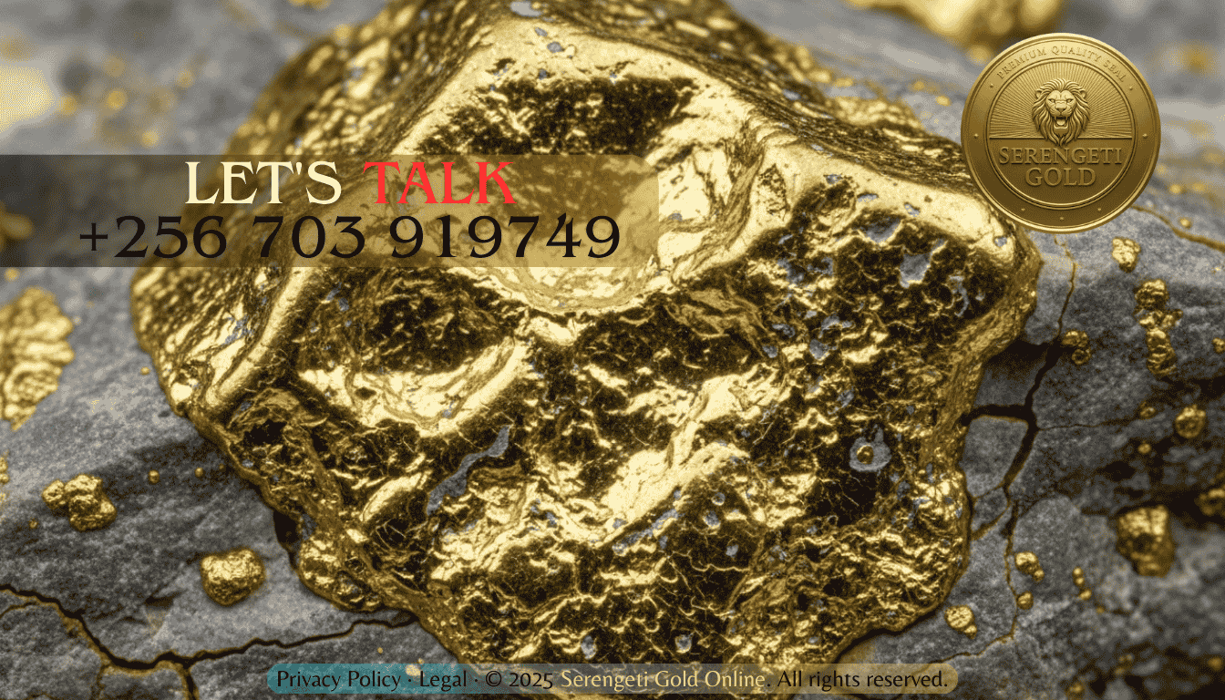 A close-up view of a raw, organic gold nugget resting on dark mineral rock.