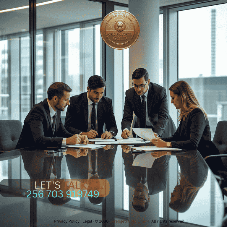 Commercial banking executives and trade finance specialists reviewing secure letters of credit and international bullion transfer documents.