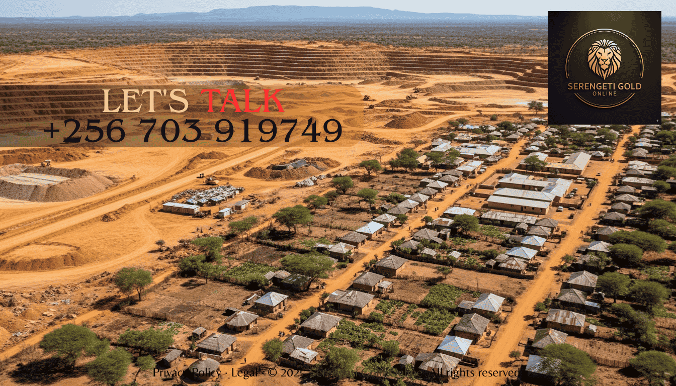 East African mining gold site and nearby local community village