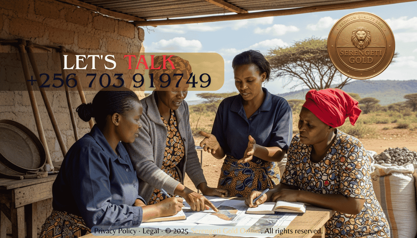 Female mining cooperative leaders in Tanzania discussing sustainable mining practices