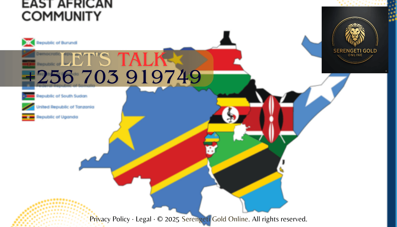 Map of East Africa highlighting gold regulation policies across countries