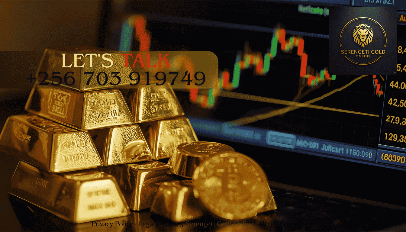 Stack of gold bars next to a stock chart showing gold ETFs