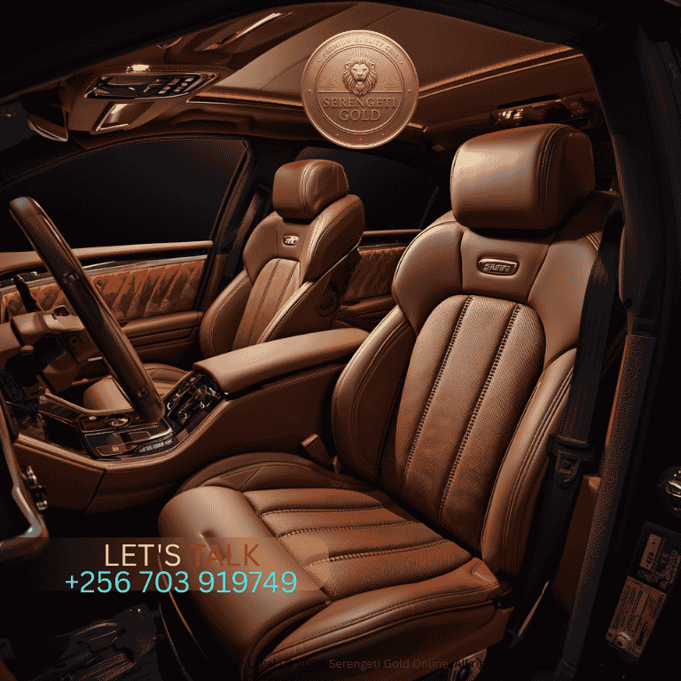 The custom, leather-and-gold-accented interior of a luxury grand tourer showcasing polished 24k gold switchgear.